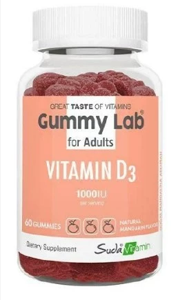 Suda Vitamin Gummy Lab Vitamin D3 Yetiskinler Icin 60 Gummies